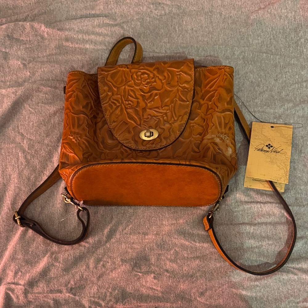 Embossed Leather Backpack - Tan - image 1